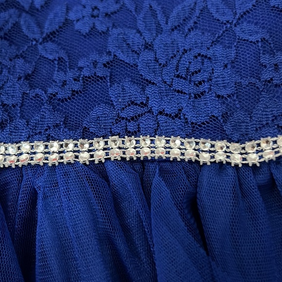 New Dollie&me blue lace and fur trimmed dress Sz 4/5. So cute!  Lined - Picture 4 of 5